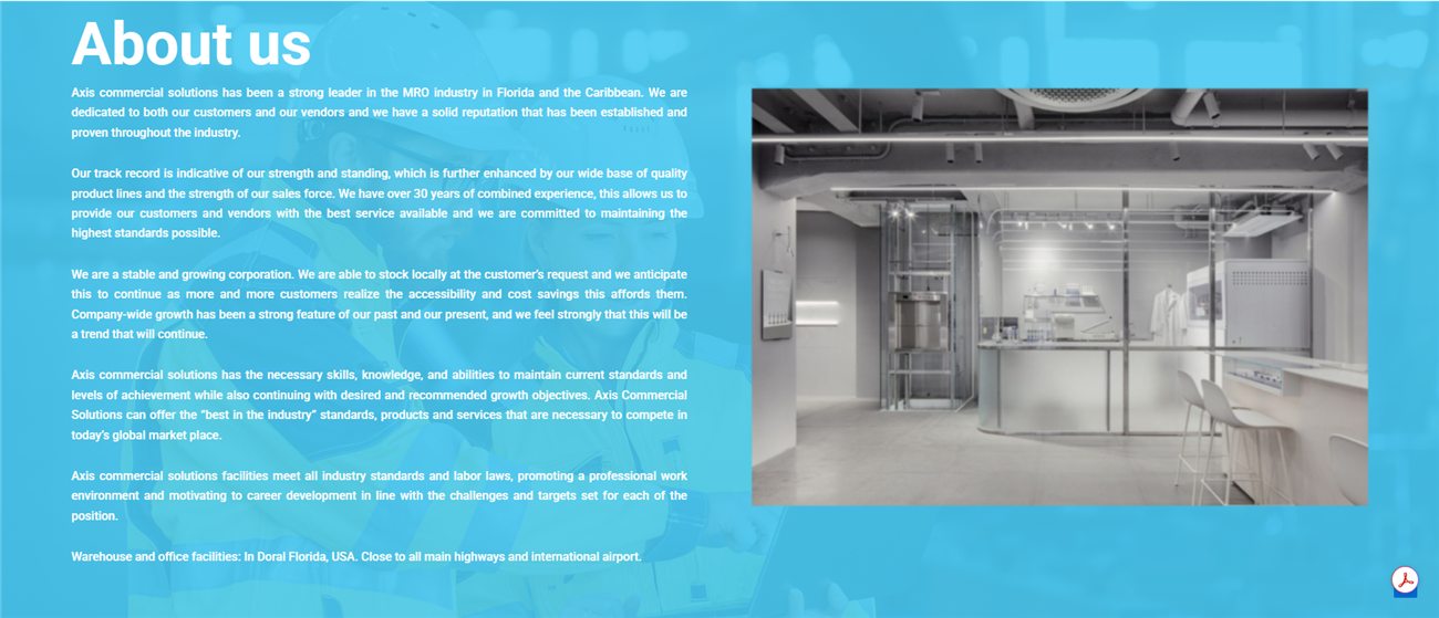 Axis Commercial Solutions website — about us