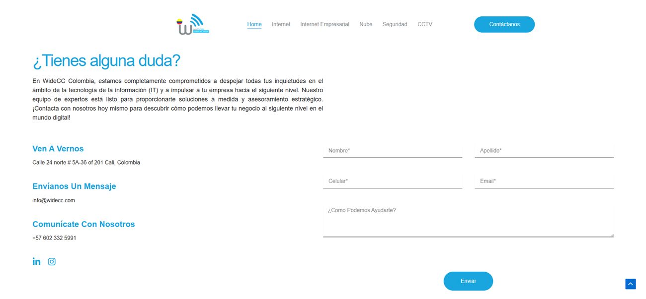WideCC Colombia website — contact form